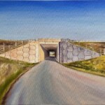 Motorway bridge, A1(M) near Junction 50 Bridge with lane passing underneath.